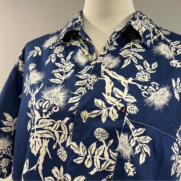 Ralph Lauren Polo Jeans Men's Blue tropical print vintage Shirt - Picture 2 of 12